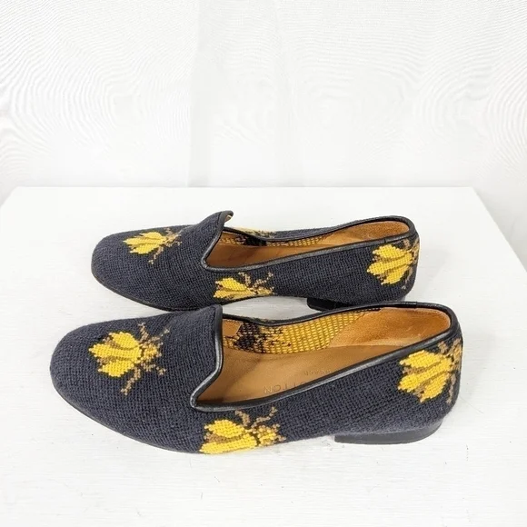 Stubbs & Wootton Bee Bug Needlepoint Slipper Loafers Flats Size 5.5 - Picture 3 of 7
